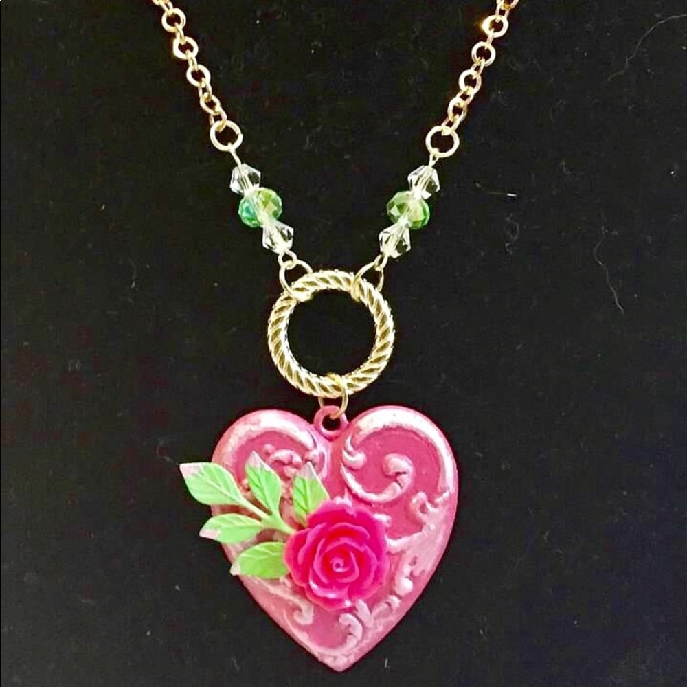 Brass painted heart necklace